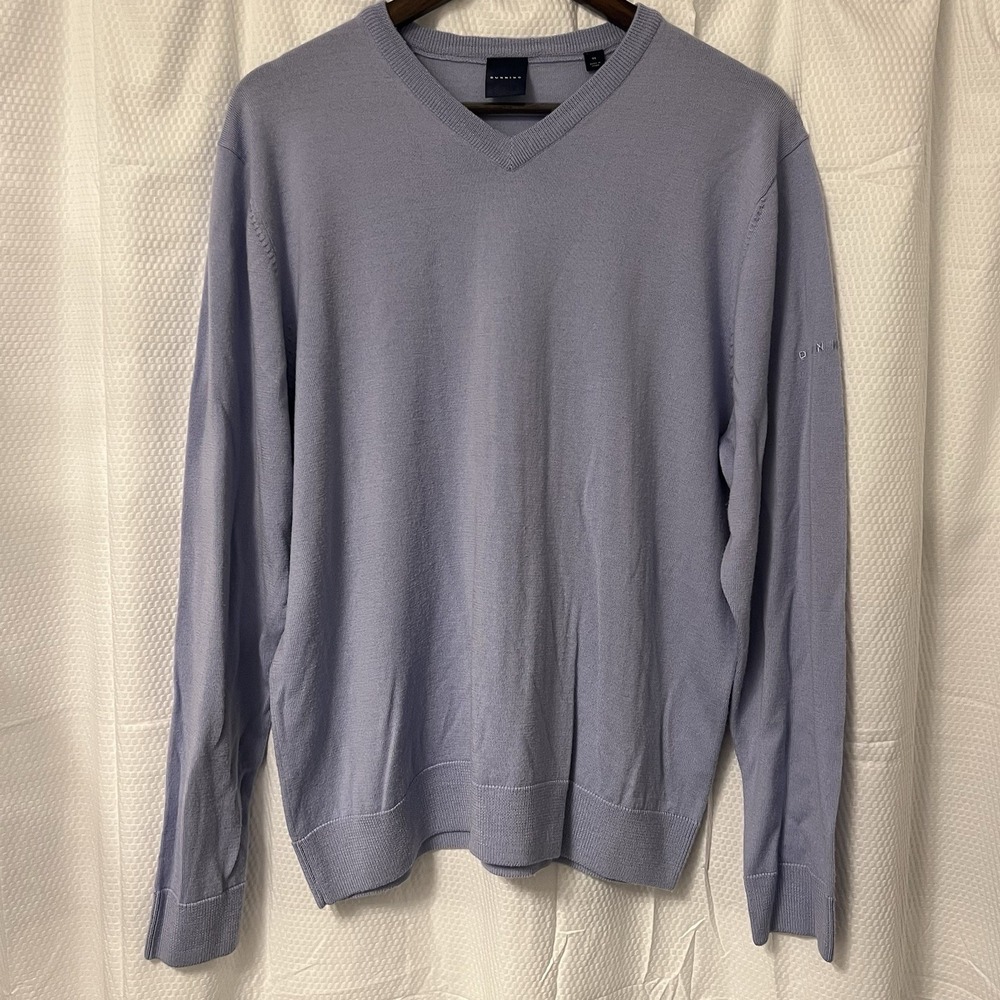 Dunning‎ Golf Sweater Men Size XL Blue-Gray 100% Merino Wool High VNeck READ